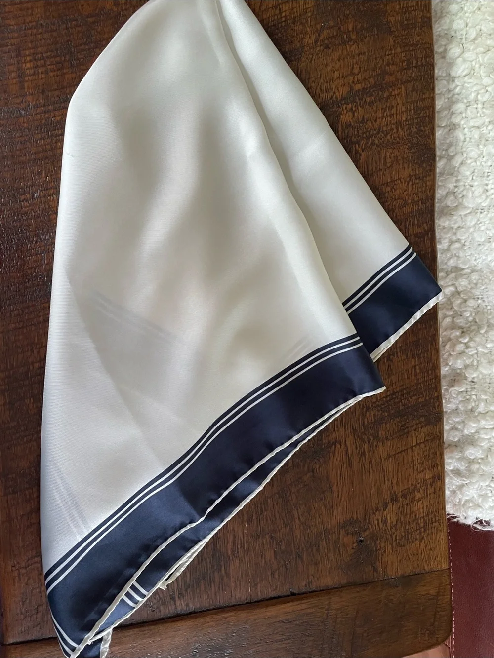 Vintage Designer Silk Twill Oleg Cassini Scarf  27” x  27” Navy White